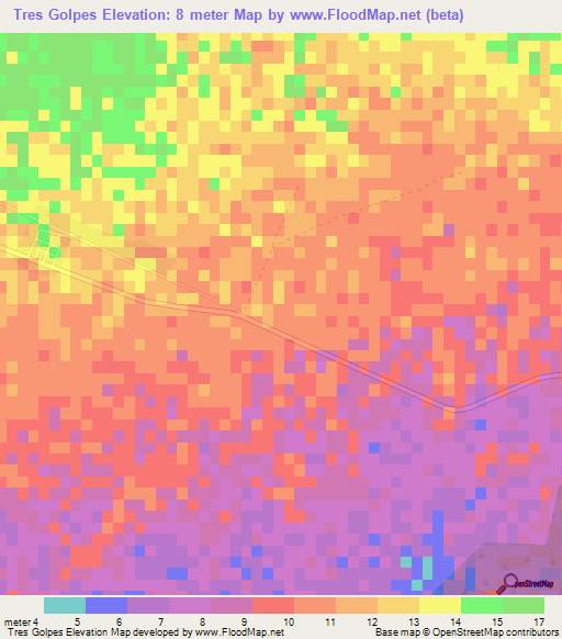 Tres Golpes,Cuba Elevation Map