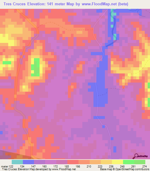 Tres Cruces,Cuba Elevation Map