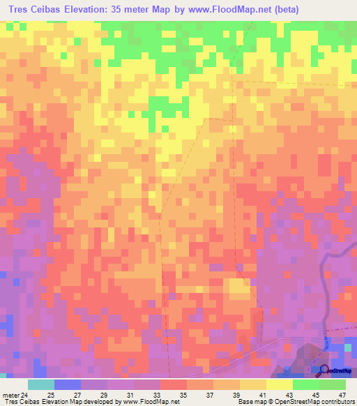 Tres Ceibas,Cuba Elevation Map