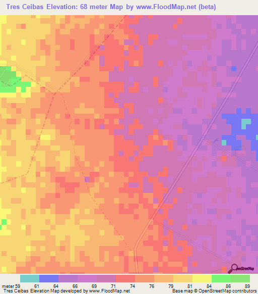 Tres Ceibas,Cuba Elevation Map