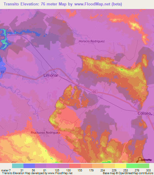 Transito,Cuba Elevation Map