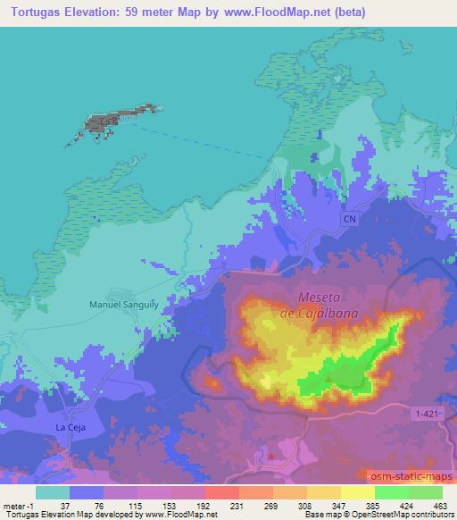 Tortugas,Cuba Elevation Map