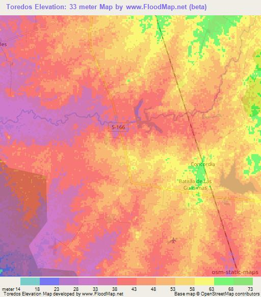 Toredos,Cuba Elevation Map