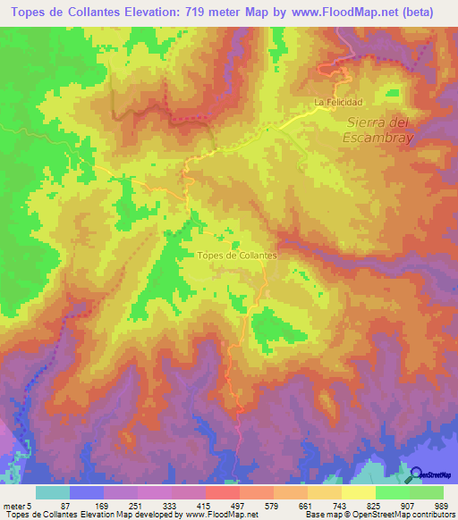 Topes de Collantes,Cuba Elevation Map