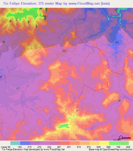 Tio Felipe,Cuba Elevation Map