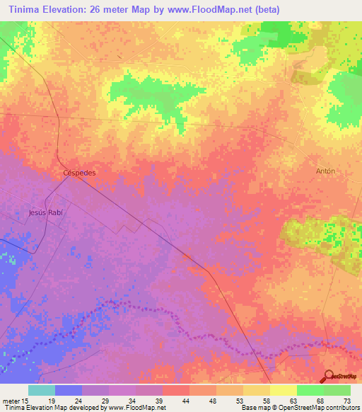 Tinima,Cuba Elevation Map
