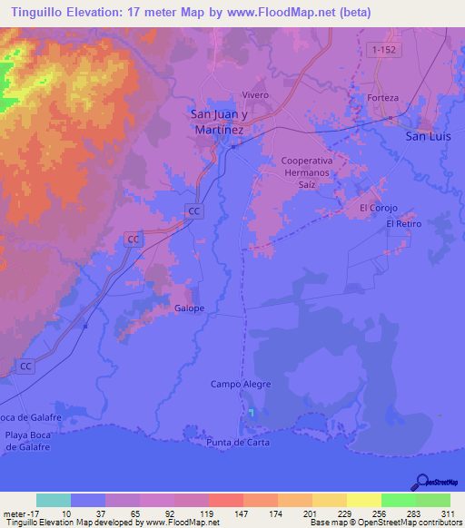 Tinguillo,Cuba Elevation Map
