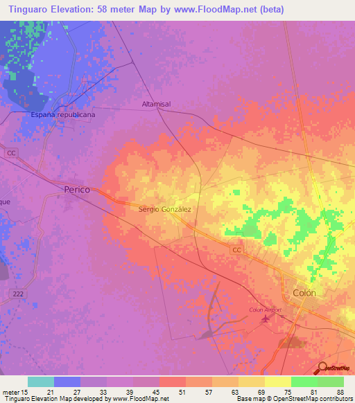 Tinguaro,Cuba Elevation Map
