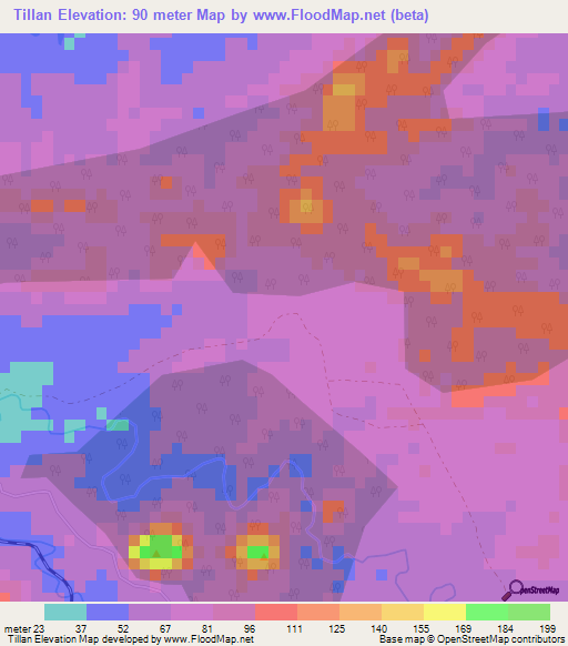 Tillan,Cuba Elevation Map