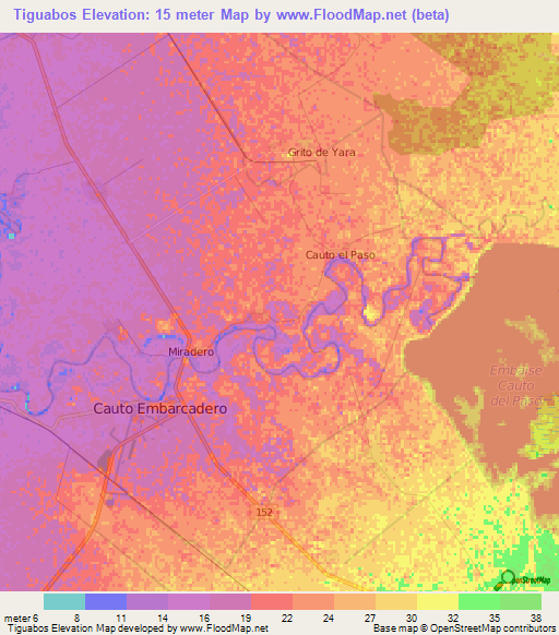 Tiguabos,Cuba Elevation Map