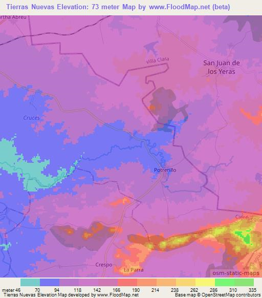 Tierras Nuevas,Cuba Elevation Map
