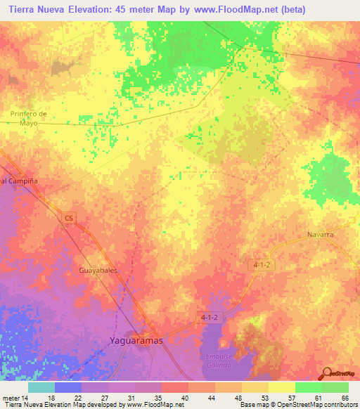 Tierra Nueva,Cuba Elevation Map