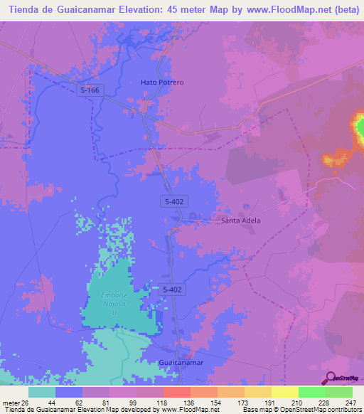 Tienda de Guaicanamar,Cuba Elevation Map