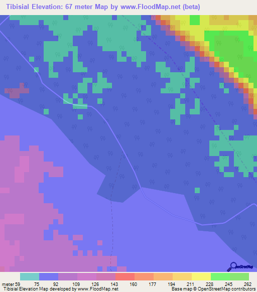 Tibisial,Cuba Elevation Map