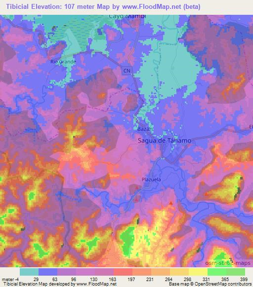 Tibicial,Cuba Elevation Map