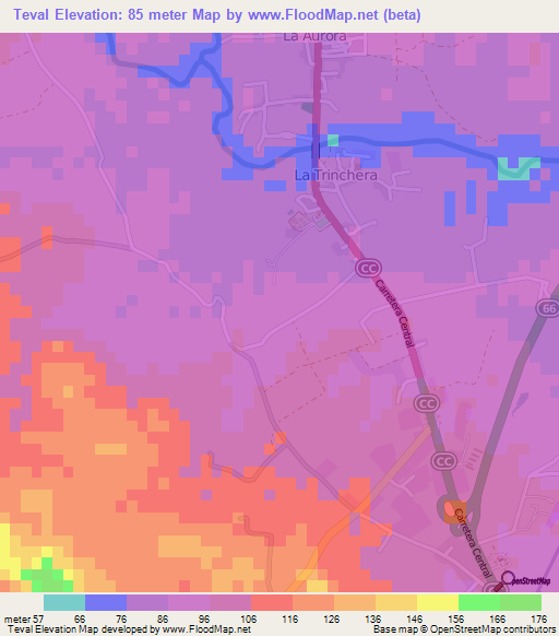 Teval,Cuba Elevation Map