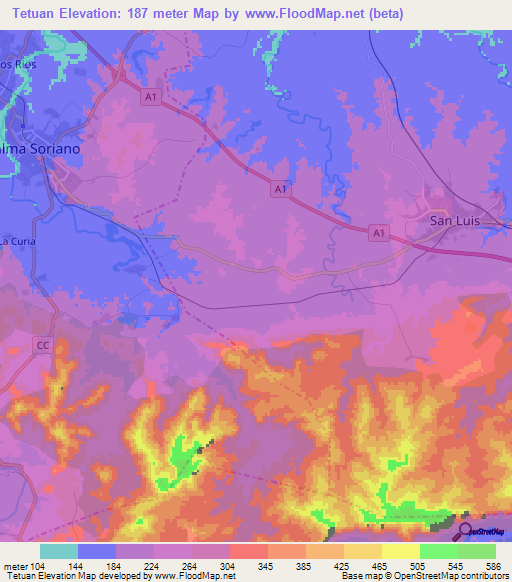 Tetuan,Cuba Elevation Map