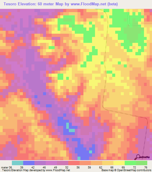Tesoro,Cuba Elevation Map