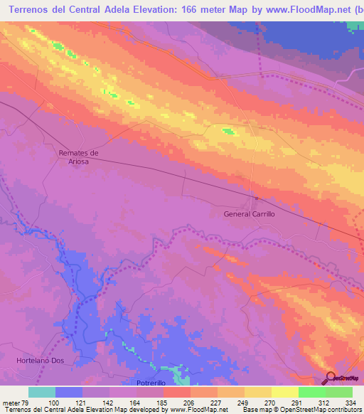 Terrenos del Central Adela,Cuba Elevation Map