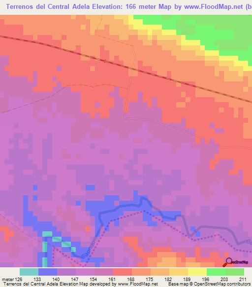 Terrenos del Central Adela,Cuba Elevation Map