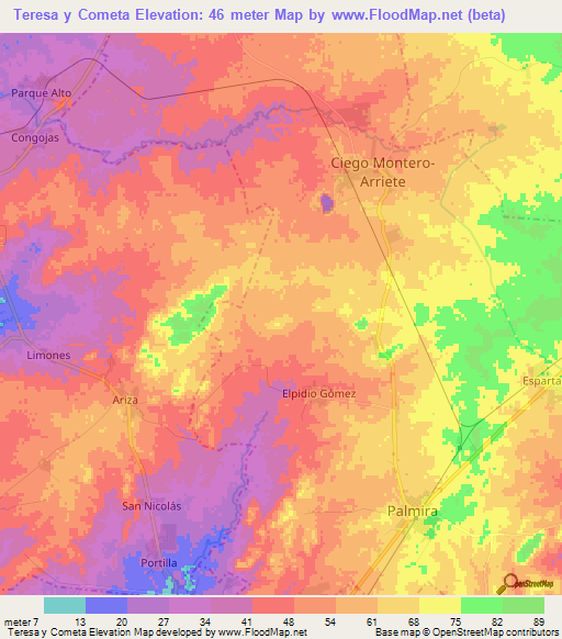 Teresa y Cometa,Cuba Elevation Map