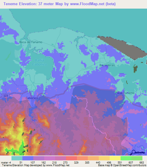 Teneme,Cuba Elevation Map