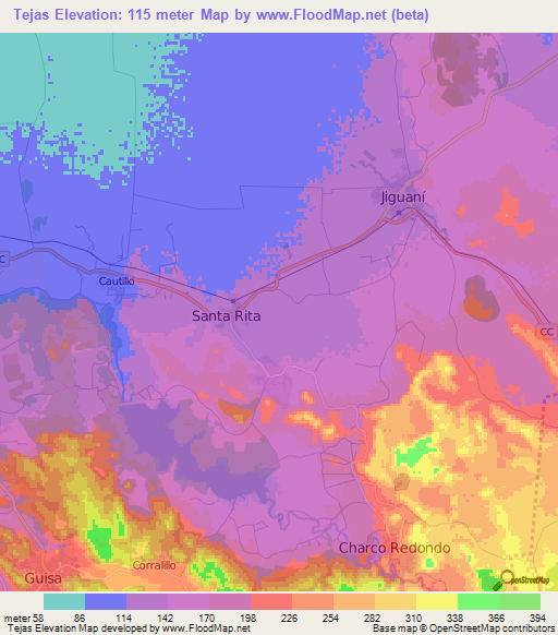 Tejas,Cuba Elevation Map