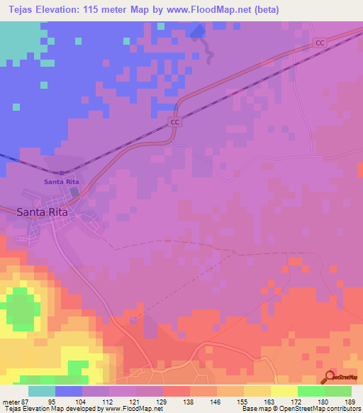 Tejas,Cuba Elevation Map