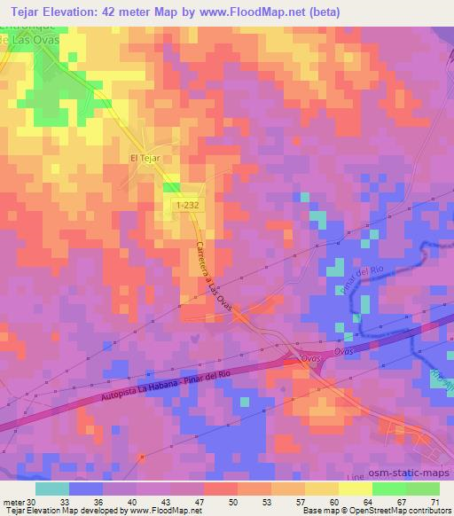 Tejar,Cuba Elevation Map