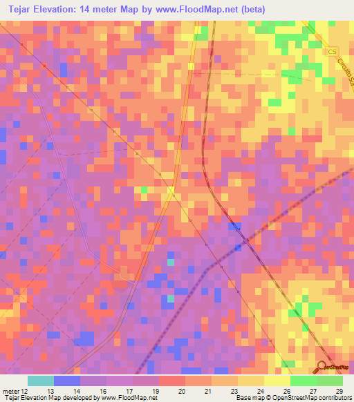 Tejar,Cuba Elevation Map