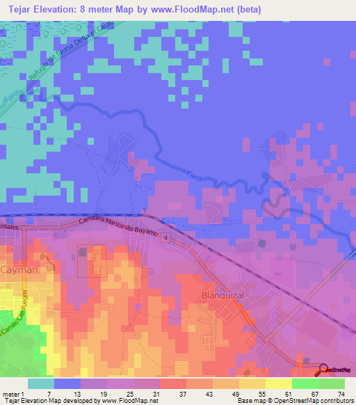 Tejar,Cuba Elevation Map