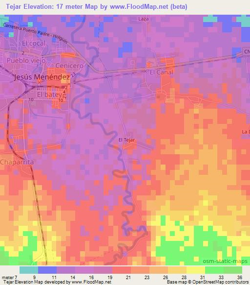 Tejar,Cuba Elevation Map