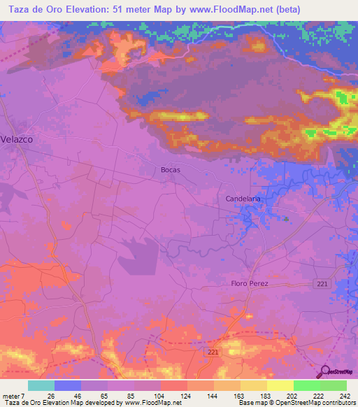 Taza de Oro,Cuba Elevation Map