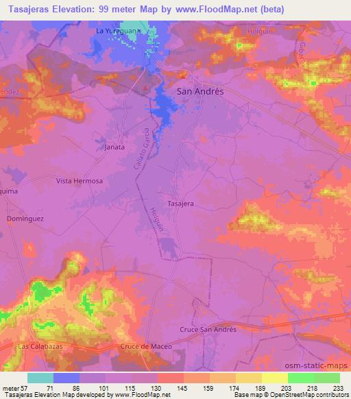 Tasajeras,Cuba Elevation Map