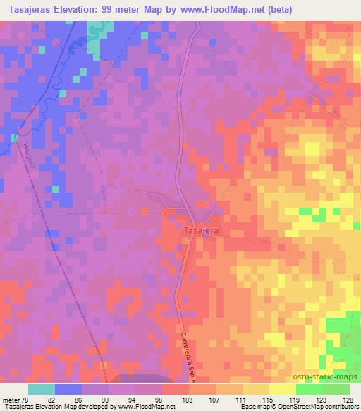 Tasajeras,Cuba Elevation Map