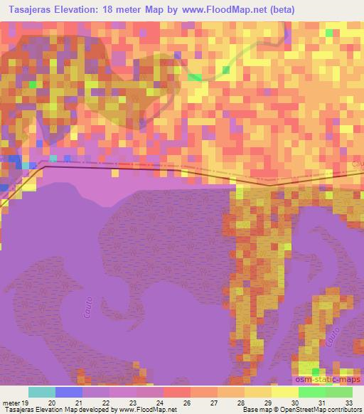 Tasajeras,Cuba Elevation Map