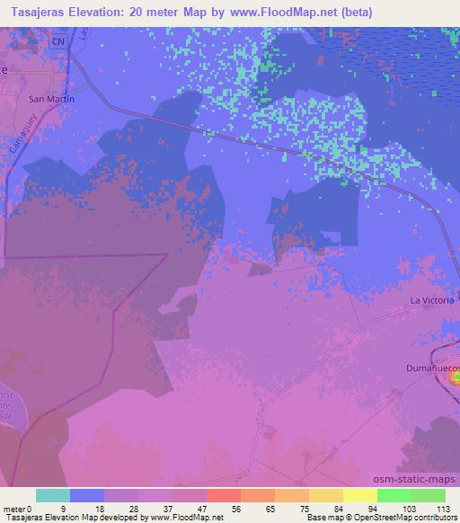 Tasajeras,Cuba Elevation Map