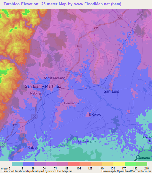 Tarabico,Cuba Elevation Map