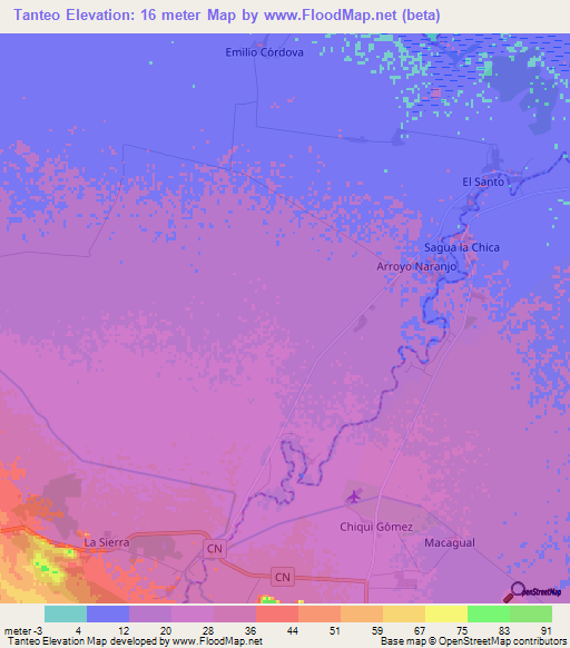 Tanteo,Cuba Elevation Map
