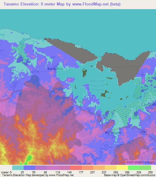 Tanamo,Cuba Elevation Map