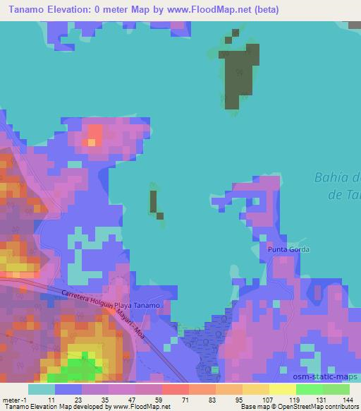 Tanamo,Cuba Elevation Map