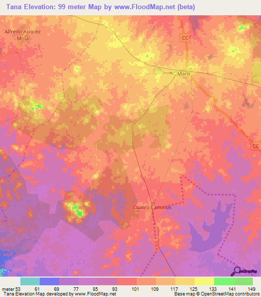 Tana,Cuba Elevation Map