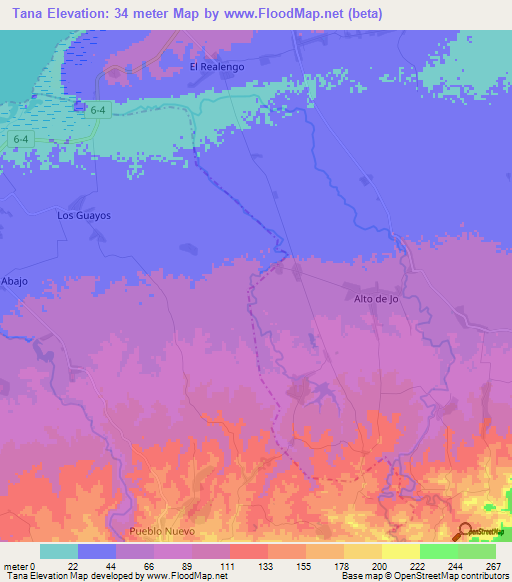 Tana,Cuba Elevation Map