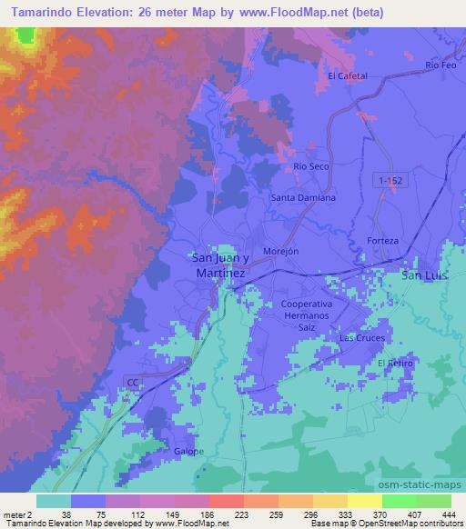 Tamarindo,Cuba Elevation Map