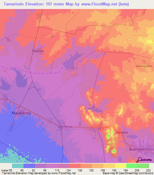 Tamarindo,Cuba Elevation Map