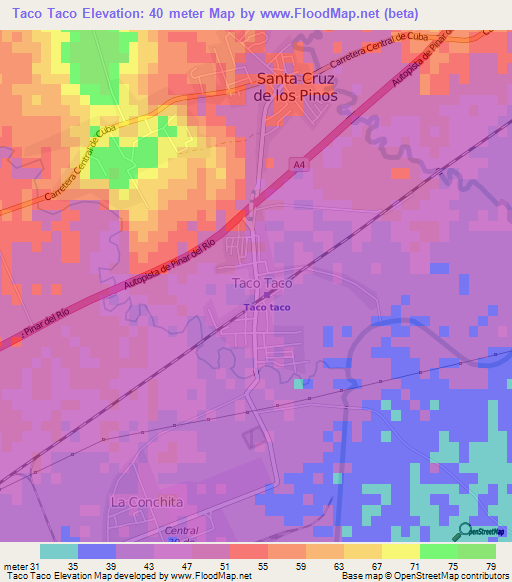 Taco Taco,Cuba Elevation Map