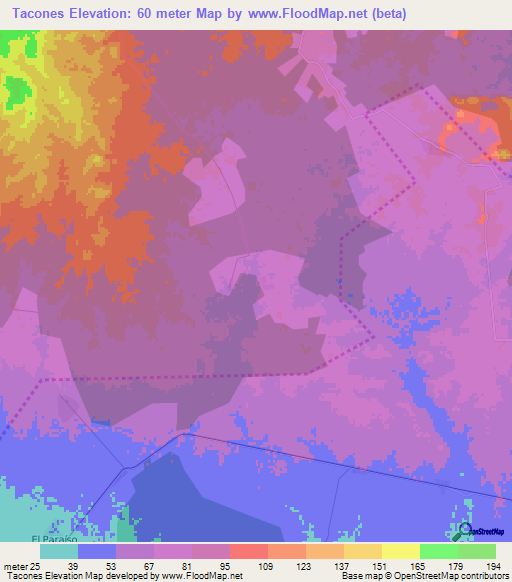 Tacones,Cuba Elevation Map