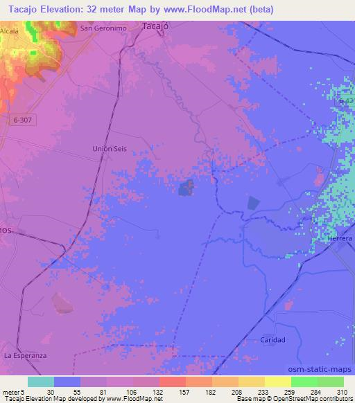 Tacajo,Cuba Elevation Map