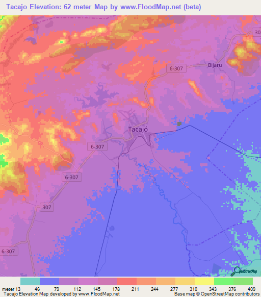 Tacajo,Cuba Elevation Map