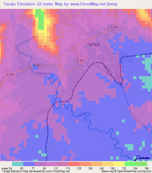 Tacajo,Cuba Elevation Map